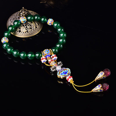 Buddhazens Natural Green Agate Wrist Mala Success Charm Pocket Mala Car Decoration Wrist Mala&Decorations BS 14mm