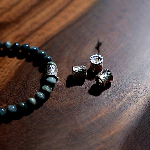 Buddhazens 925 Sterling Silver 108 Mala Beads Eagle's Eye Stone Moonstone Positive Bracelet Mala Bracelet BS 7