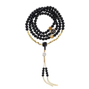Buddhazens Tibetan 108 Mala Beads Black Onyx Three-eyed Dzi Beads Protection Bracelet Mala Bracelet BS 18