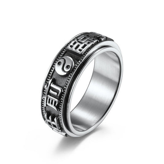 Letter Words Balance Calm Titanium Steel Rotatable Ring (Extra 30% Off | USE CODE: FS30)