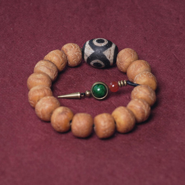Buddhazens Tibet Bodhi Seed Dzi Bead Peace Charm Wrist Mala Bracelet Wrist Mala BS 7