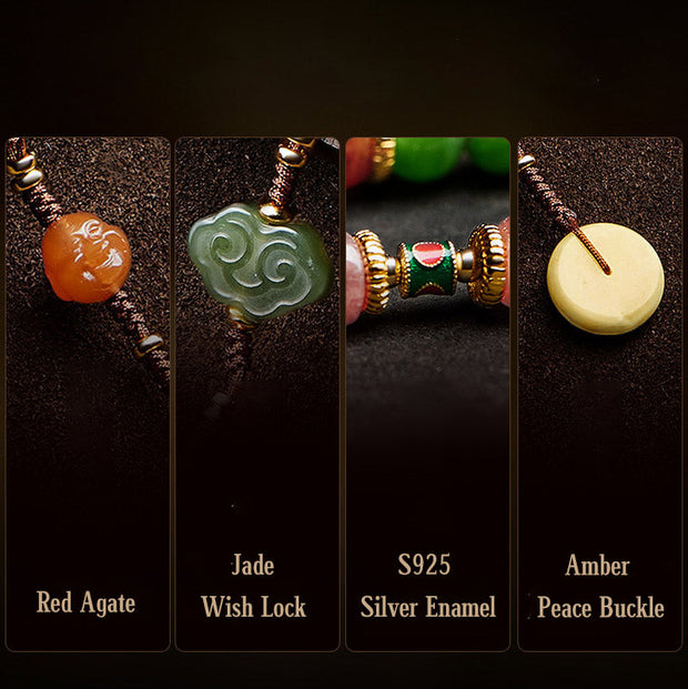 Buddhazens 108 Mala Beads Cyan Jade Red Agate Laughing Buddha Luck Bracelet Mala Bracelet BS 16