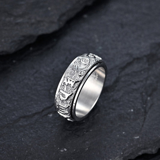 Buddha Stones Six True Words Balance Calm Titanium Steel Ring (Extra 30% Off | USE CODE: FS30)