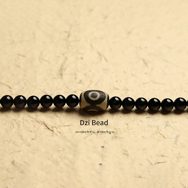 Buddhazens Tibetan 108 Mala Beads Black Onyx Three-eyed Dzi Beads Protection Bracelet Mala Bracelet BS 5
