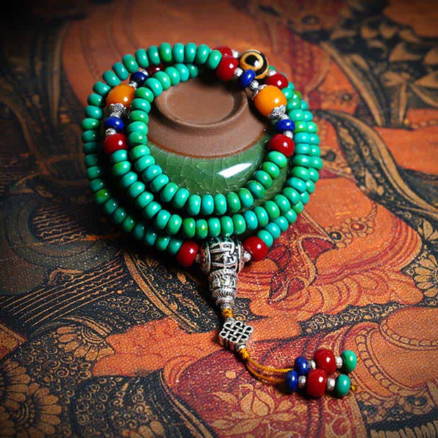 Buddhazens 108 Mala Beads Tibetan Turquoise Dzi Bead Protection Bracelet Mala Bracelet BS main