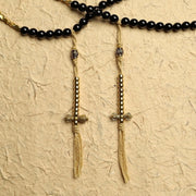 Buddhazens Tibetan 108 Mala Beads Black Onyx Three-eyed Dzi Beads Protection Bracelet Mala Bracelet BS 8