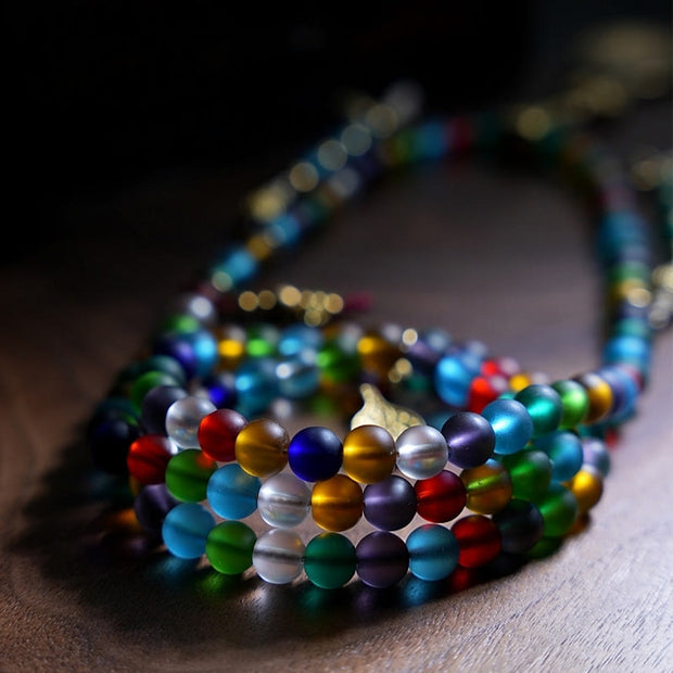 Buddhazens Tibetan 108 Mala Beads Multicolored Liuli Glass Bead Chinese Zodiac Nine Palaces Eight Diagrams Charm Bracelet Mala Bracelet BS 1