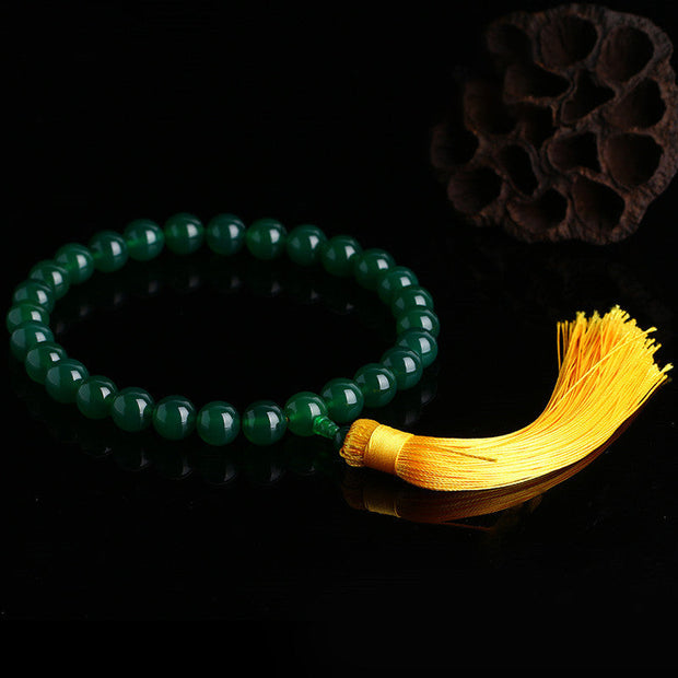 Buddhazens Natural Green Agate Wrist Mala Power Tassels Pocket Mala Car Decoration Wrist Mala&Decorations BS 5