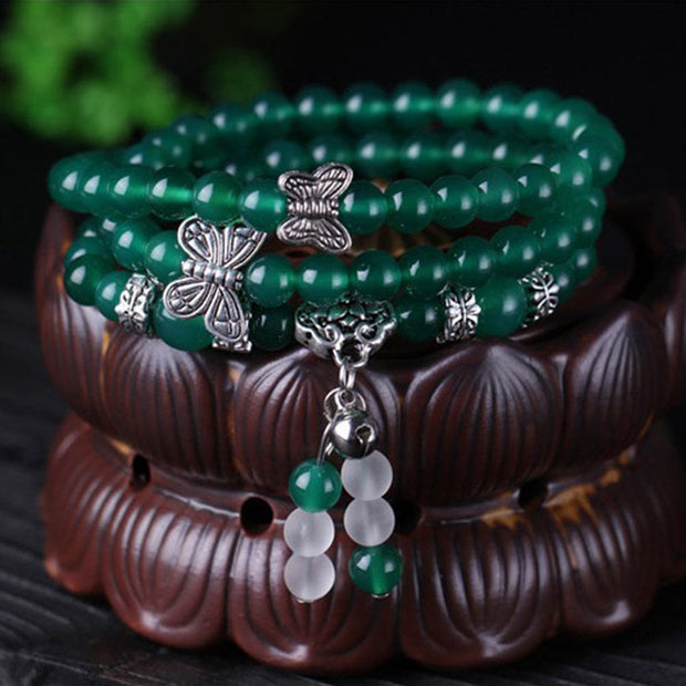 Buddhazens Natural Green Agate Butterfly Support Bracelet Mala Bracelet BS 2