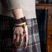 Buddhazens Natural Tibet 108 Mala Beads Purple Bodhi Seed Hetian Cyan Jade Copper Dorje Peace Bracelet Mala Bracelet BS 15