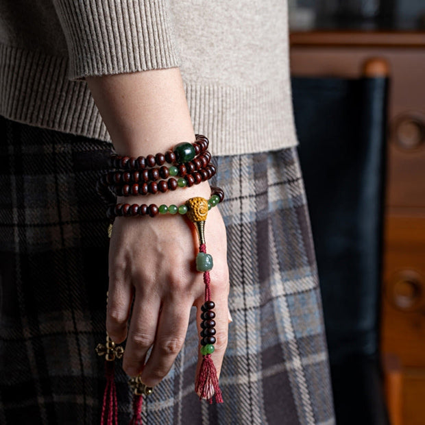 Buddhazens Natural Tibet 108 Mala Beads Purple Bodhi Seed Hetian Cyan Jade Copper Dorje Peace Bracelet Mala Bracelet BS 15