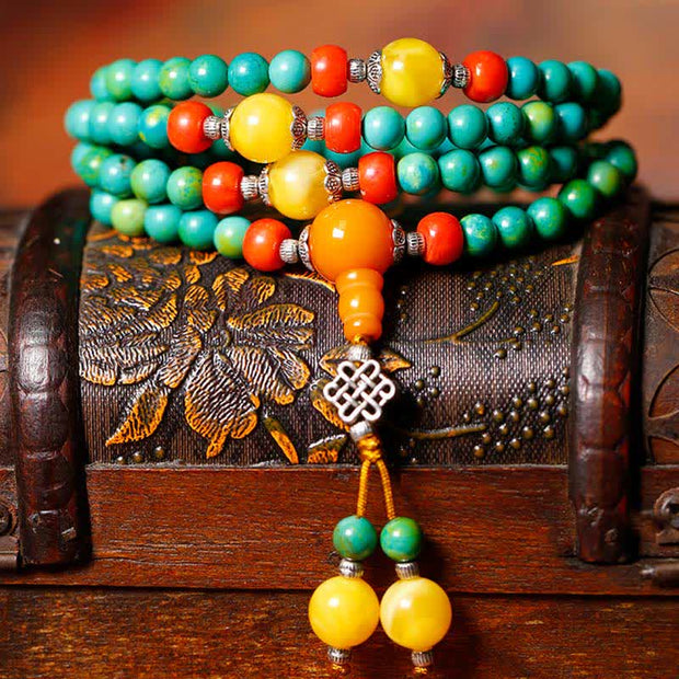 Buddhazens 108 Mala Beads Tibetan Turquoise Dzi Bead Protection Bracelet Mala Bracelet BS 9