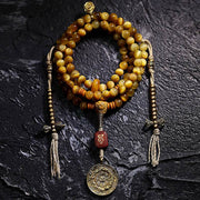 Buddhazens 108 Mala Beads Natural Tiger Eye Copper Dorje Protection Tassel Bracelet Mala Bracelet BS 24