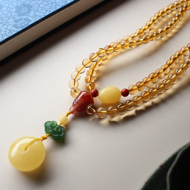 108 Mala Beads Natural Citrine Amber Peace Buckle Red Agate PiXiu Protection Charm Bracelet Mala Bracelet BS 11