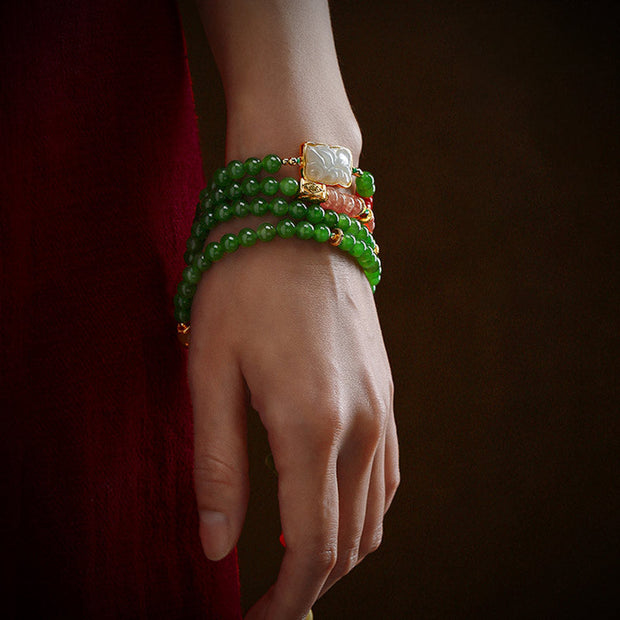 Buddhazens 108 Mala Beads Cyan Jade Red Agate Laughing Buddha Luck Bracelet Mala Bracelet BS 6