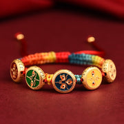 Five-way God of Wealth Transfer Pearl Zakiram Tibetan Thangka Hand Braided Rope Couple Year of the Dragon Natal Year Amulet Bracelet