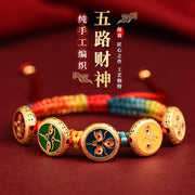 Five-way God of Wealth Transfer Pearl Zakiram Tibetan Thangka Hand Braided Rope Couple Year of the Dragon Natal Year Amulet Bracelet