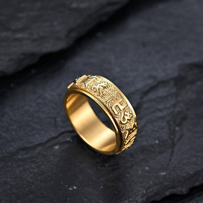 Buddha Stones Six True Words Balance Calm Titanium Steel Ring (Extra 30% Off | USE CODE: FS30)
