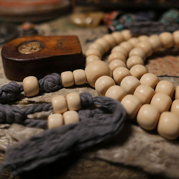 Buddha Stones 108 Mala Beads Abelia Biflora Wood Warding Off Evil Spirits Wrist Mala Mala Bracelet BS 3