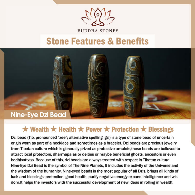 Buddha Stones Handcrafted Tibetan Nine-eye Dzi Bead Protection Rope Bracelet