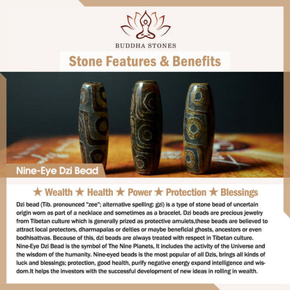 Buddha Stones Handcrafted Tibetan Nine-eye Dzi Bead Protection Rope Bracelet