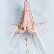 Buddhazens 108 Mala Beads 925 Sterling Silver Natural Citrine Red Agate White Jade Prosperity Charm Bracelet Mala Bracelet BS Lotus