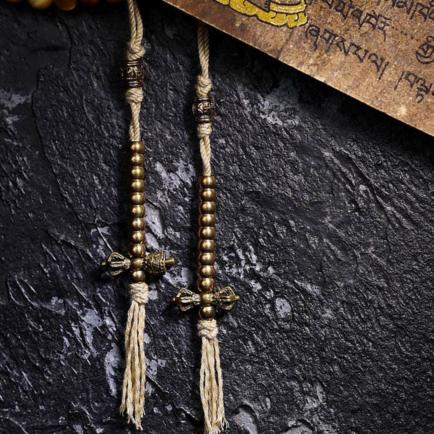 Buddhazens 108 Mala Beads Natural Tiger Eye Copper Dorje Protection Tassel Bracelet Mala Bracelet BS 5