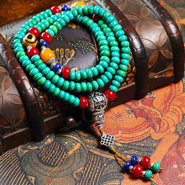 Buddhazens 108 Mala Beads Tibetan Turquoise Dzi Bead Protection Bracelet Mala Bracelet BS 1
