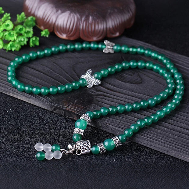Buddhazens Natural Green Agate Butterfly Support Bracelet Mala Bracelet BS 3