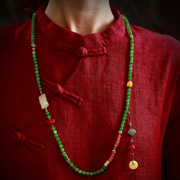 Buddhazens 108 Mala Beads Cyan Jade Red Agate Laughing Buddha Luck Bracelet Mala Bracelet BS 4