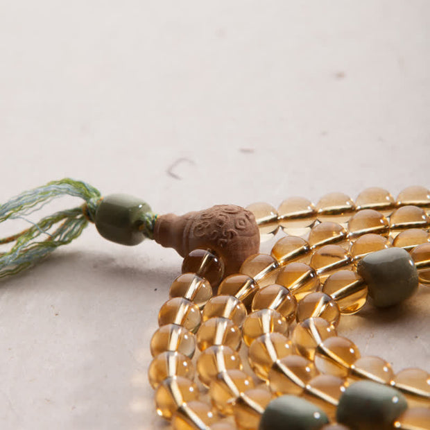 Buddhazens 108 Mala Beads 925 Sterling Silver Citrine Sandalwood Turquoise Protection Prosperity Bracelet Mala Bracelet BS 15