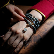 Buddhazens 925 Sterling Silver 108 Mala Beads Eagle's Eye Stone Moonstone Positive Bracelet Mala Bracelet BS 14