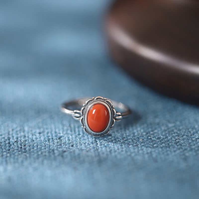 925 Sterling Silver Tibetan Turquoise Red Agate Protection Ring (Extra 30% Off | USE CODE: FS30)