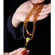 108 Mala Beads Natural Citrine Amber Peace Buckle Red Agate PiXiu Protection Charm Bracelet Mala Bracelet BS 24