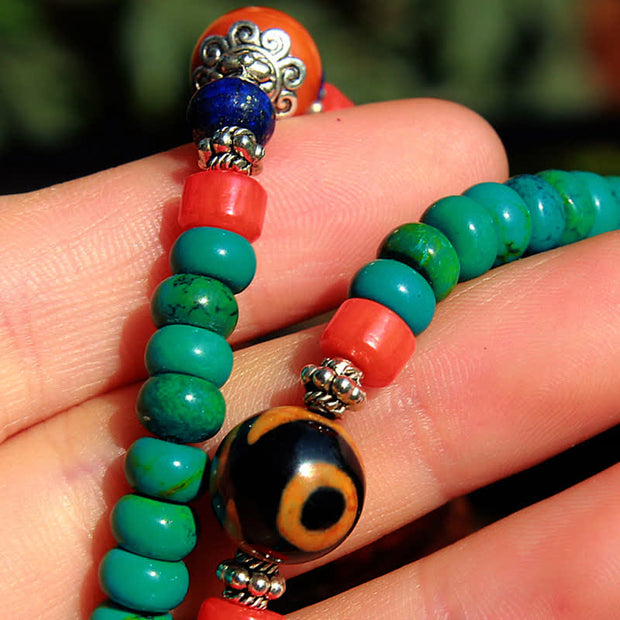 Buddhazens 108 Mala Beads Tibetan Turquoise Dzi Bead Protection Bracelet Mala Bracelet BS 6