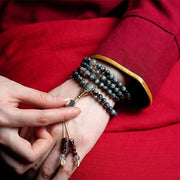 Buddhazens 925 Sterling Silver 108 Mala Beads Eagle's Eye Stone Moonstone Positive Bracelet Mala Bracelet BS 15