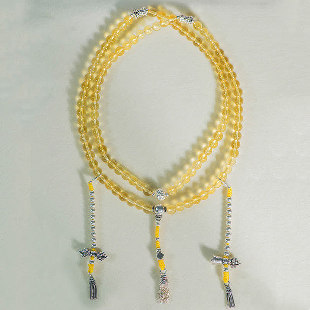 Buddhazens 108 Mala Beads 925 Sterling Silver Natural Citrine Red Agate White Jade Prosperity Charm Bracelet Mala Bracelet BS 24