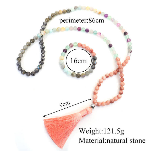 108 Mala Beads Fluorite Black Glitter Stone Protection Tassel Bracelet (Extra 30% Off | USE CODE: FS30) Mala Bracelet BS 18