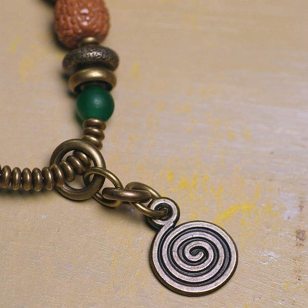 Buddhazens 108 Mala Rudraksha Beads Bodhi Seed Dzi Bead Luck Auspiciousness Tassel Bracelet Bracelet Mala BS 9