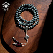Buddhazens 925 Sterling Silver 108 Mala Beads Eagle's Eye Stone Moonstone Positive Bracelet
