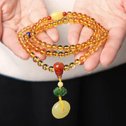 108 Mala Beads Natural Citrine Amber Peace Buckle Red Agate PiXiu Protection Charm Bracelet Mala Bracelet BS 4
