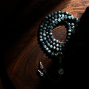 Buddhazens 925 Sterling Silver 108 Mala Beads Eagle's Eye Stone Moonstone Positive Bracelet Mala Bracelet BS 18