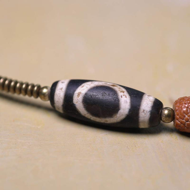 Buddhazens 108 Mala Rudraksha Beads Bodhi Seed Dzi Bead Luck Auspiciousness Tassel Bracelet Bracelet Mala BS 6