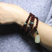 Tibetan Small Leaf Red Sandalwood Jade Mala Meditation Bracelet  (Extra 30% Off | USE CODE: FS30)