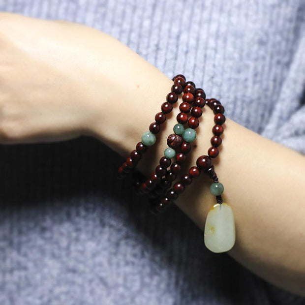 Tibetan Small Leaf Red Sandalwood Jade Mala Meditation Bracelet  (Extra 30% Off | USE CODE: FS30)