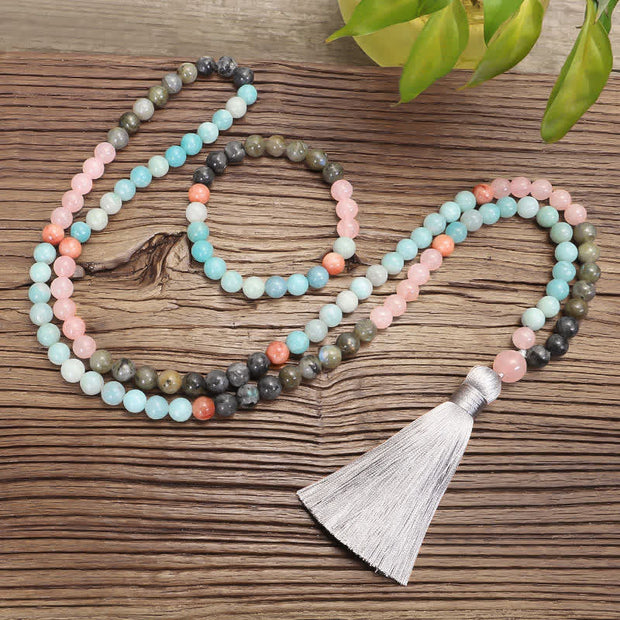 108 Mala Beads Amazonite Black Glitter Stone Positive Tassel Bracelet (Extra 30% Off | USE CODE: FS30) Mala Bracelet BS 5