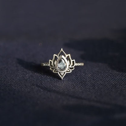 Buddha Stones 925 Sterling Silver Lotus Zircon Blessing Protection Ring