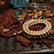 Buddha Stones 108 Mala Beads Abelia Biflora Wood Warding Off Evil Spirits Wrist Mala Mala Bracelet BS 8.5mm*108