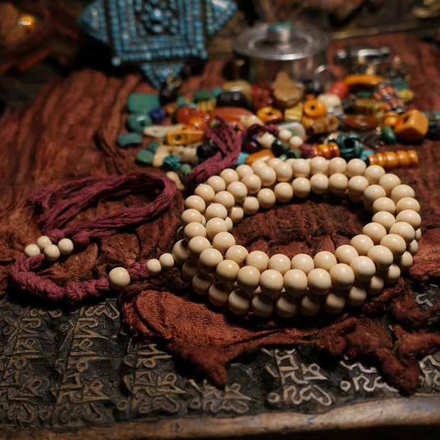 Buddha Stones 108 Mala Beads Abelia Biflora Wood Warding Off Evil Spirits Wrist Mala Mala Bracelet BS 8.5mm*108