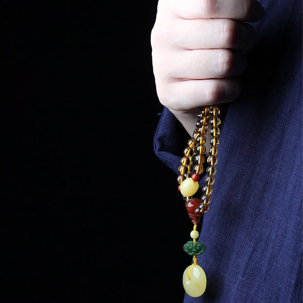 108 Mala Beads Natural Citrine Amber Peace Buckle Red Agate PiXiu Protection Charm Bracelet Mala Bracelet BS 7